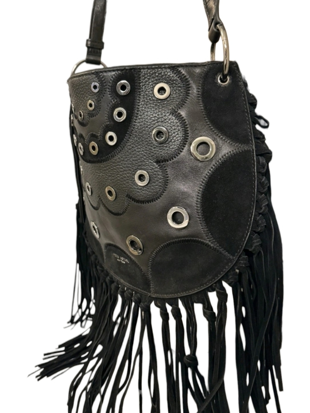 Henri Bendel Dylan Black Fringe Leather Hobo Rivet Crossbody Bag + Dustbag - Picture 3 of 15